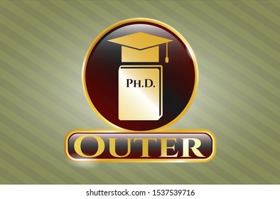  Golden emblem with Phd thesis icon and Outer text inside