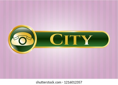  Golden emblem with phone icon and City text inside