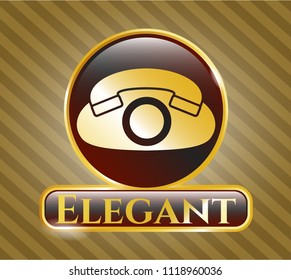  Golden emblem with phone icon and Elegant text inside