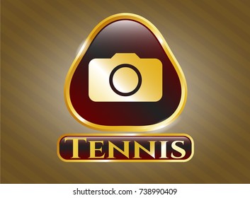  Golden emblem with photo camera icon and Tennis text inside
