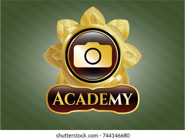  Golden emblem with photo camera icon and Academy text inside