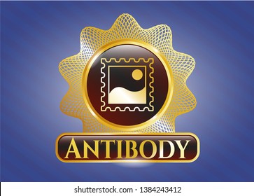  Golden emblem with picture icon and Antibody text inside