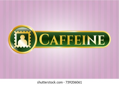  Golden emblem with picture icon and Caffeine text inside