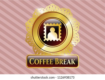  Golden emblem with picture icon and Coffee Break text inside