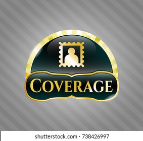  Golden emblem with picture icon and Coverage text inside