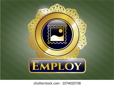  Golden emblem with picture icon and Employ text inside