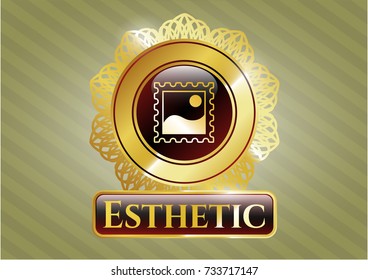  Golden emblem with picture icon and Esthetic text inside