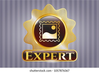  Golden emblem with picture icon and Expert text inside