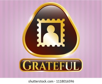 Golden emblem with picture icon and Grateful text inside