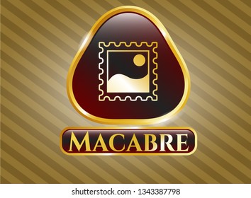  Golden emblem with picture icon and Macabre text inside