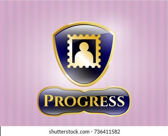  Golden emblem with picture icon and Progress text inside