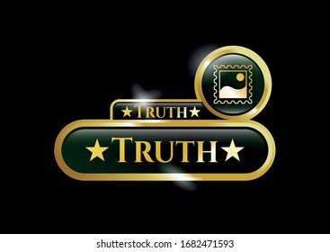  Golden emblem with picture icon and Truth text inside