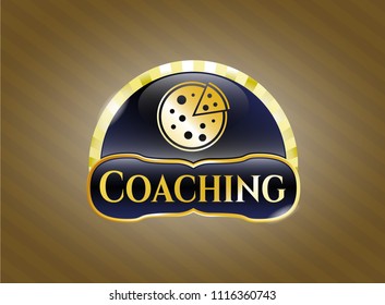  Golden emblem with pizza icon and Coaching text inside