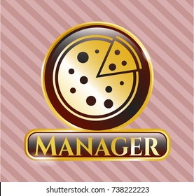  Golden emblem with pizza icon and Manager text inside