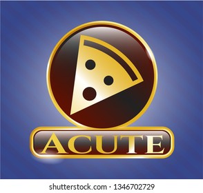  Golden emblem with pizza slice icon and Acute text inside