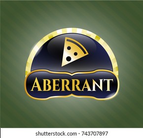  Golden emblem with pizza slice icon and Aberrant text inside