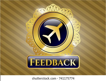  Golden emblem with plane icon and Feedback text inside