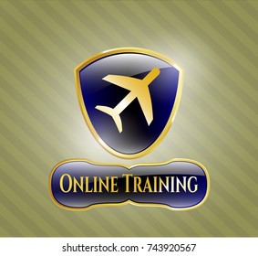  Golden emblem with plane icon and Online Training text inside