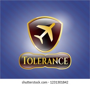  Golden emblem with plane icon and Tolerance text inside