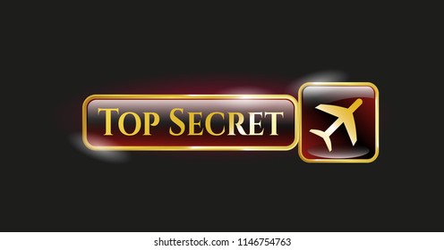  Golden emblem with plane icon and Top Secret text inside