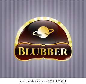  Golden emblem with planet, saturn icon and Blubber text inside