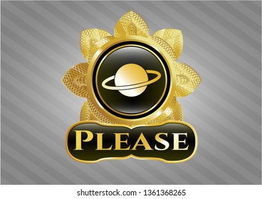  Golden emblem with planet, saturn icon and Please text inside