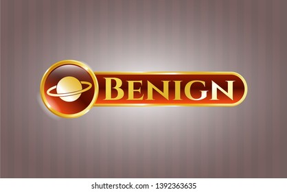  Golden emblem with planet, saturn icon and Benign text inside
