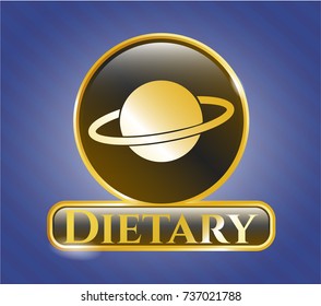  Golden emblem with planet, saturn icon and Dietary text inside