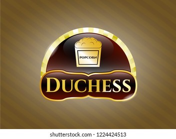  Golden emblem with popcorn icon and Duchess text inside
