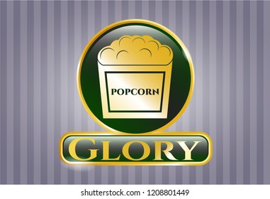  Golden emblem with popcorn icon and Glory text inside