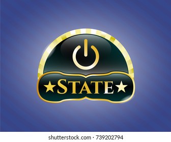  Golden emblem with power icon and State text inside