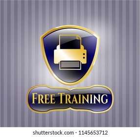  Golden emblem with printer icon and Free Training text inside