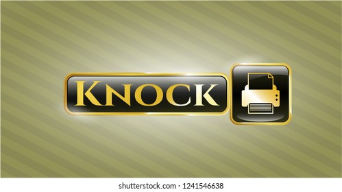  Golden emblem with printer icon and Knock text inside