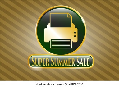   Golden emblem with printer icon and Super Summer Sale text inside