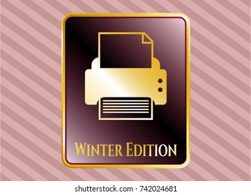  Golden emblem with printer icon and Winter Edition text inside