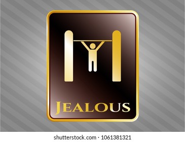  Golden emblem with pull up icon and Jealous text inside
