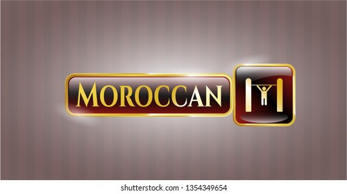  Golden emblem with pull up icon and Moroccan text inside