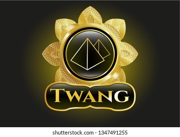  Golden emblem with pyramids icon and Twang text inside