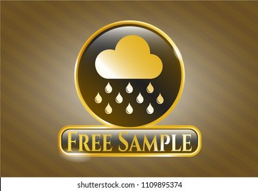  Golden emblem with rain icon and Free Sample text inside