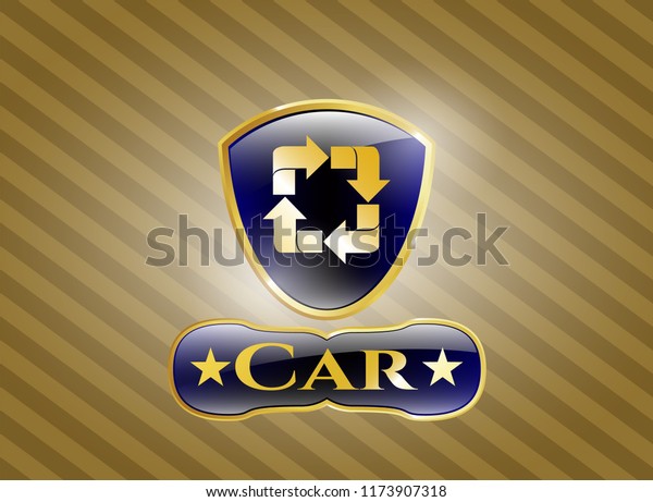 
Golden emblem with recycle icon and Car text
inside