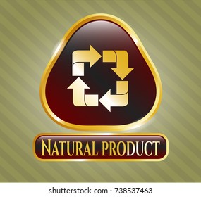  Golden emblem with recycle icon and Natural Product text inside