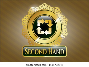  Golden emblem with recycle icon and Second Hand text inside