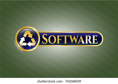  Golden emblem with recycle icon and Software text inside