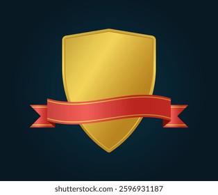 Golden emblem with red ribbon.