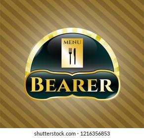  Golden emblem with restaurant menu icon and Bearer text inside