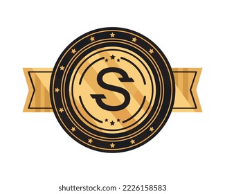emblema dorado y marco de cinta