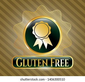  Golden emblem with ribbon icon and Gluten Free text inside