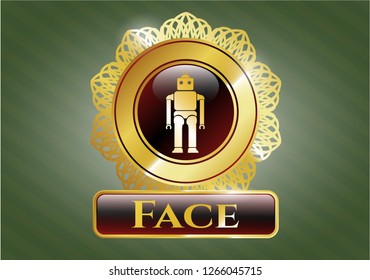  Golden emblem with robot icon and Face text inside