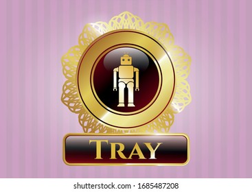 Golden emblem with robot icon and Tray text inside