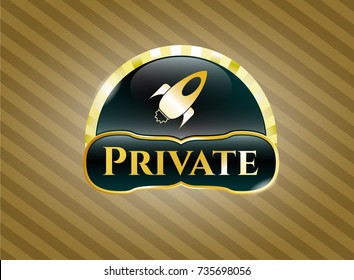  Golden emblem with rocket icon and Private text inside